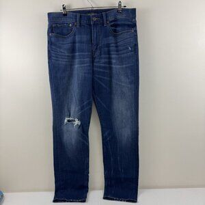 LUCKY BRAND 121 Slim Men 34X32 Tapered Stretch Denim Blue Jeans Distressed